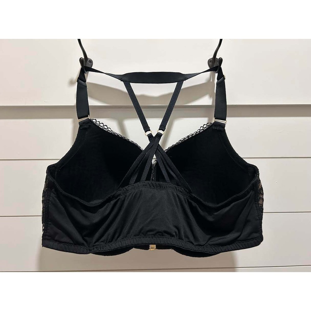 Cacique Black Lace Boost Plunge Front Close Cage Back Bra 46F A83532 - Picture 2 of 5
